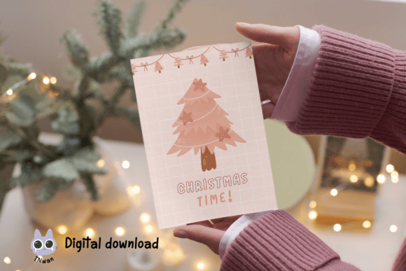 Download Pink Christmas Card Retro Print Template - Ink Collection