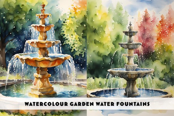 Download Watercolour Garden Water Fountains - Garden Collection